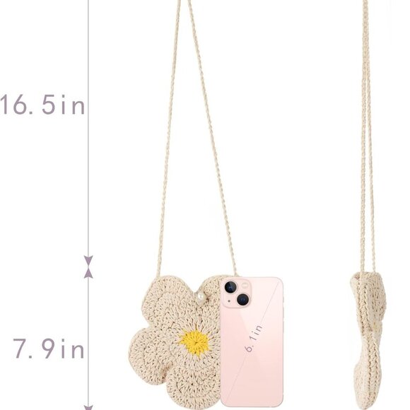 Women Mini Cotton Crochet Crossbody Bag Floral Pattern Small Shoulder Purse - Picture 6 of 7